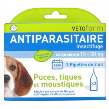 Vetoform Antiparasitaire Insectifuge Chien Moyen 3 Pipettes