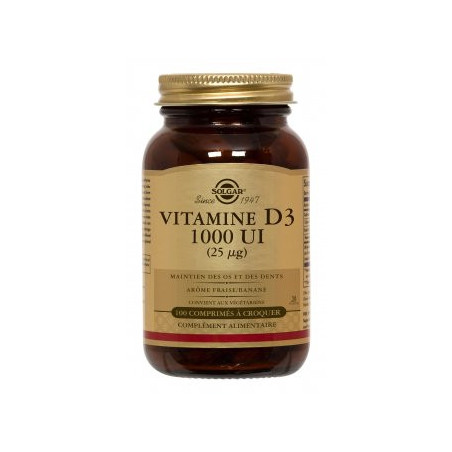 Solgar Vitamine D3 1000ui 100 comprimés à croquer