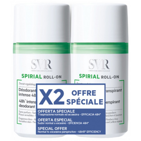 SVR Spirial Déodorant Anti-Transpirant Intense 48H Roll-on 2x50ml