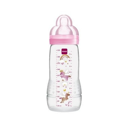 Achetez MAM Biberon Easy Active Décoré Rose 2ème âge 330ml à 6.35€  seulement ✓ Livraison GRATUITE dès 49€