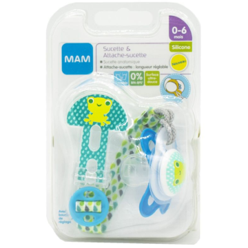 MAM Sucette Silicone 0-6mois et Attache Sucette