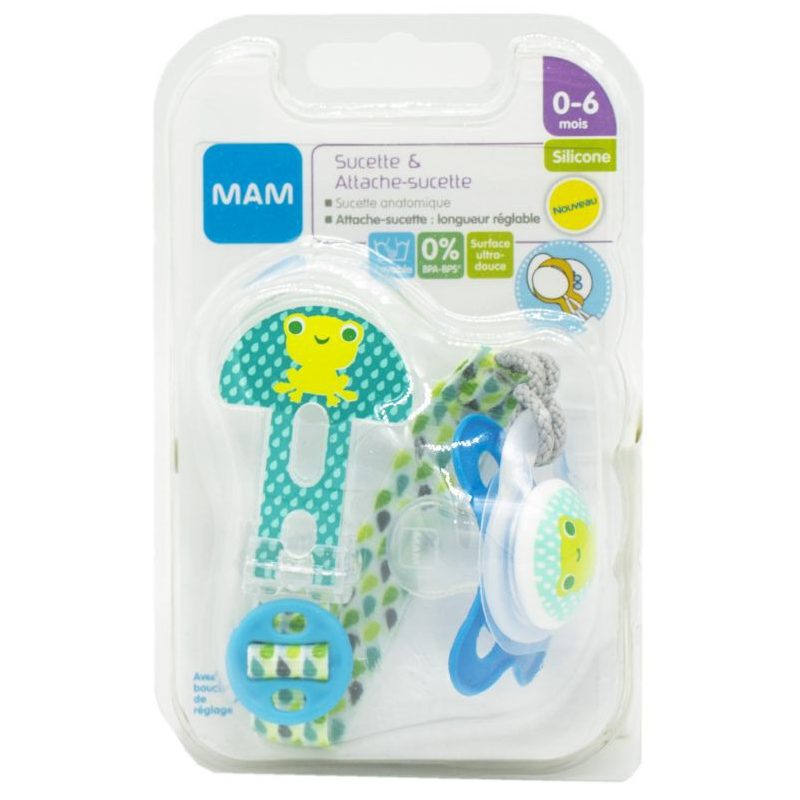 Achetez MAM Sucette Silicone 0-6mois et Attache Sucette à 6.65€ seulement ✓  Livraison GRATUITE dès 49€