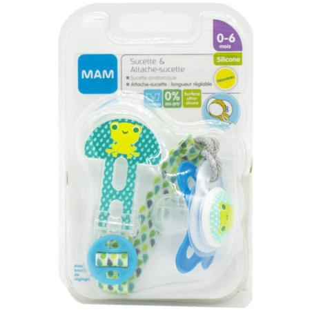 MAM Sucette Silicone 0-6mois et Attache Sucette