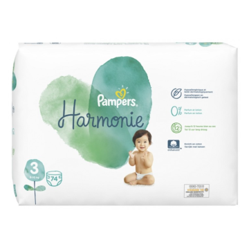 Achetez Pampers Harmonie Taille 3 6-10kg 74 couches à 24.75€ seulement ✓  Livraison GRATUITE dès 49€