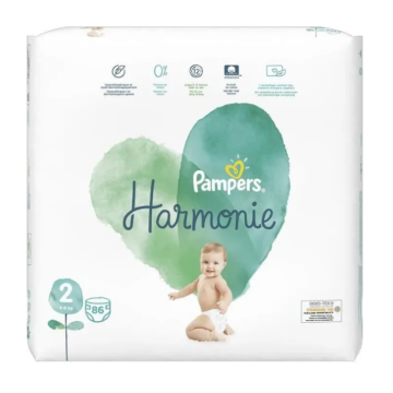 Couches Harmonie PAMPERS Taille 2 pour bébé de 4 à 8kg origine végétale