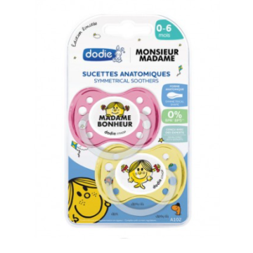 SUCETTE ANATOMIQUE 0-6 MOIS SILICONE MME BONHEUR LOT DE 2 DODIE