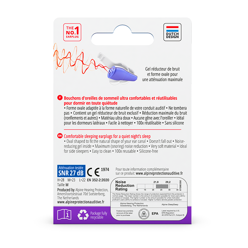 Bouchons d'oreille réutilisables avec atténuation 29 dB pour