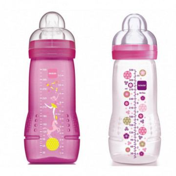 MAM Lot de 2 Biberons 330ml 2ème Age Fille Easy Active