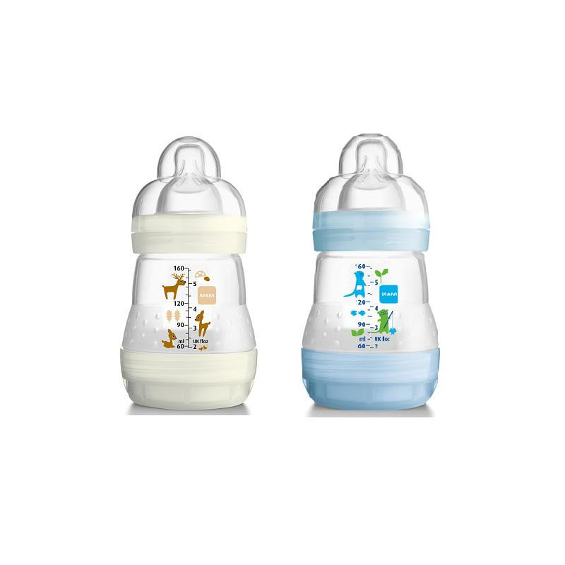 Achetez MAM 2 Biberons Anti-Colique 160ml 0 Mois + Débit 1 Bleu et Blanc à  13.19€ seulement ✓ Livraison GRATUITE dès 49€