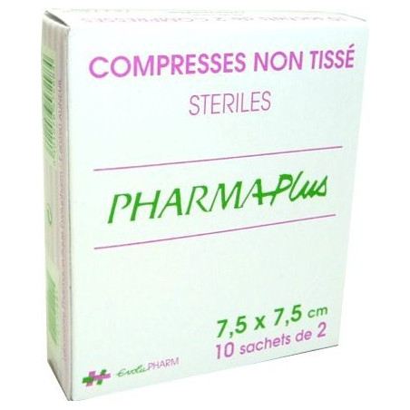 EvoluPharm Compresses Stériles Non Tissées 7.5x7.5cm - 10 sachets de 2