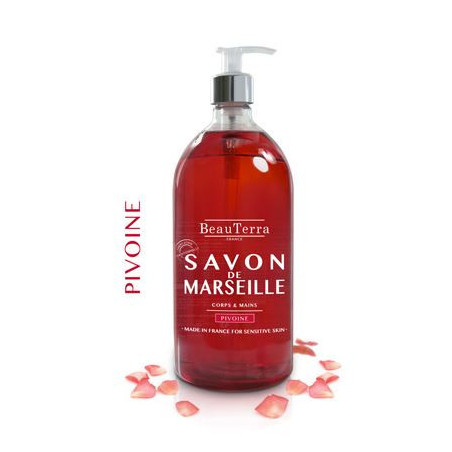 BeauTerra Savon Liquide de Marseille Pivoine 1L