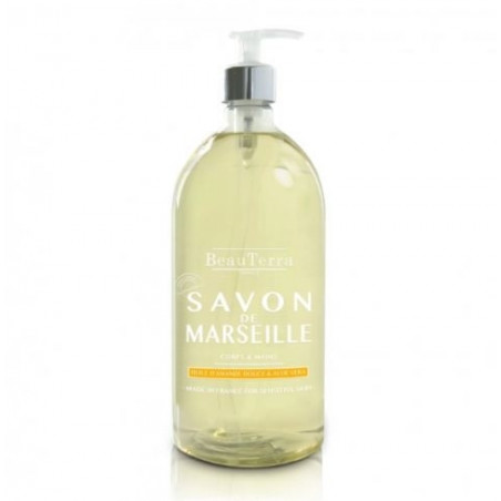 BeauTerra Savon Liquide de Marseille Amande Douce et Aloe Vera 1L