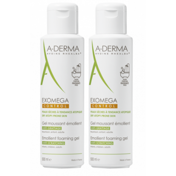 A-Derma Exomega Control Gel Moussant Émollient Anti-Grattage 2x500ml