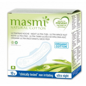 Masmi Serviettes Hygiéniques Anatomiques Nuit BIO 10 Unités