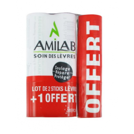 Amilab soin des lèvres 2 sticks de 3.6ml + 1 offert